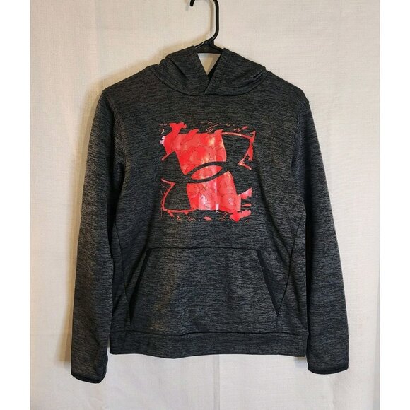 Under Armour Boys Hoodie Sweatshirt Pullover YLG Grey Red - Picture 1 of 11
